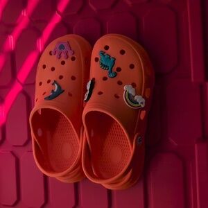 Kids Orange Clog Shoes with Fun Charms